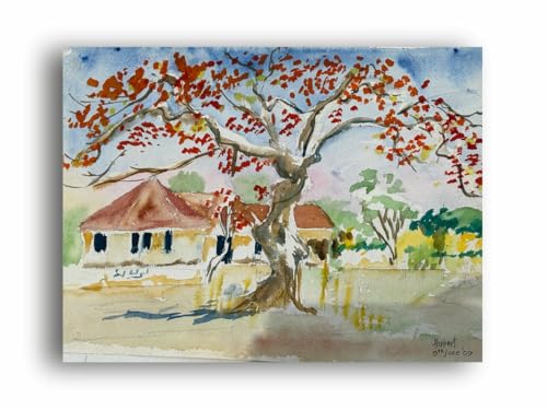 Art to Doors| Scenery Painting: The House Remains Still, Pune | Artist Hubert Braganza| Rectangle | Art Print | Home Decor | Wall Decor | Gift Items | Canvas Frame