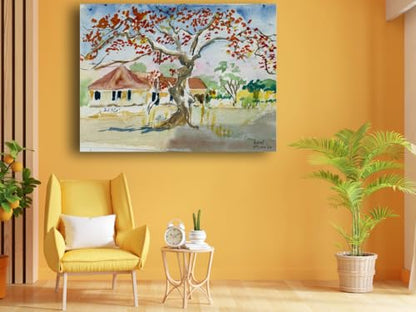Art to Doors| Scenery Painting: The House Remains Still, Pune | Artist Hubert Braganza| Rectangle | Art Print | Home Decor | Wall Decor | Gift Items | Canvas Frame