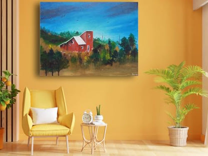 Art to Doors | The Crimson Cottage | Artist Poonam Patil | Horizontal | Art Print | Home Decor | Wall Decor | Gift Items | Wall Art | Canvas Frame
