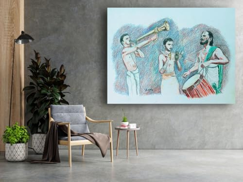 Art to Doors | Temple Musicians | Artist K Guru Rajesh | Rectangle | Art Prints | Home Decor | Wall Art | Gift Items | Canvas Frame