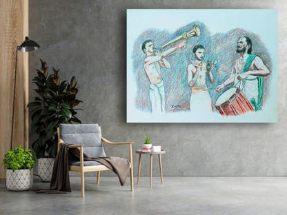 Art to Doors | Temple Musicians | Artist K Guru Rajesh | Rectangle | Art Prints | Home Decor | Wall Art | Gift Items | Canvas Frame