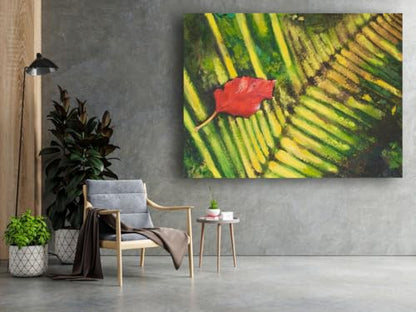Art to Doors | Red Leaf | Artist Shashiranjan Prakash | Rectangle | Art Print | Home Decor | Wall Decor | Gift Items | Canvas Frame
