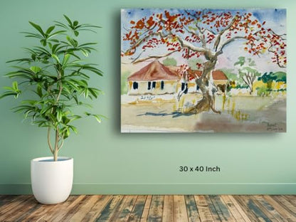 Art to Doors| Scenery Painting: The House Remains Still, Pune | Artist Hubert Braganza| Rectangle | Art Print | Home Decor | Wall Decor | Gift Items | Canvas Frame