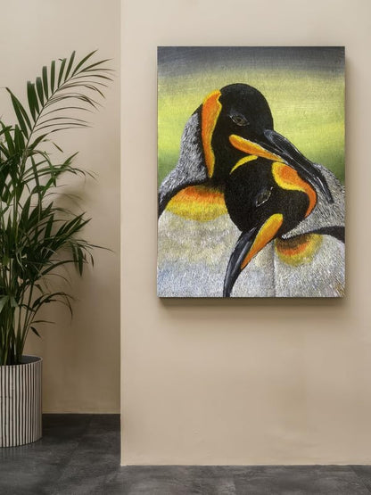 Art to Doors| Penguin Couples In Love | Artist Sowmya R | Rectangle | Art Print | Home Decor | Wall Decor | Gift Items | Canvas Frame