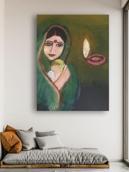 Art to Doors| Mother And Child | Artist Lisha N R | Rectangle | Art Print | Home Decor | Wall Decor | Gift Items | Canvas Frame