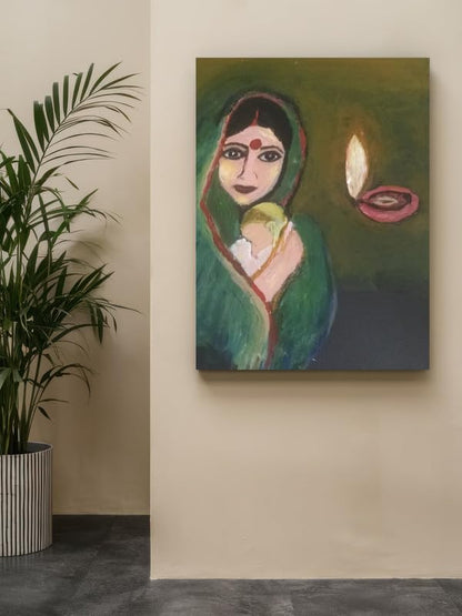 Art to Doors| Mother And Child | Artist Lisha N R | Rectangle | Art Print | Home Decor | Wall Decor | Gift Items | Canvas Frame