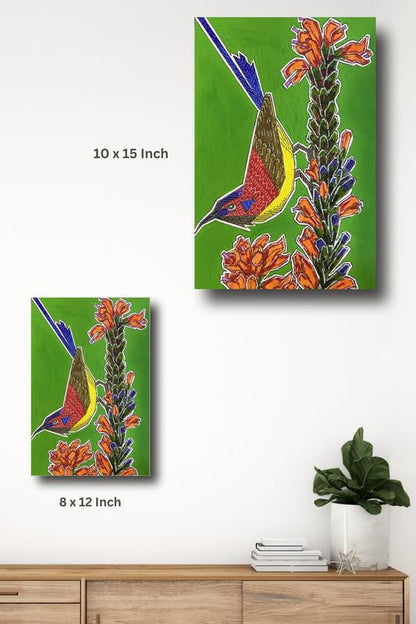 Art to Doors | Sunbird | Artist Puja Kumari | Vertical | Art Prints | Home Decor | Wall Art | Gift Items | Canvas Frame