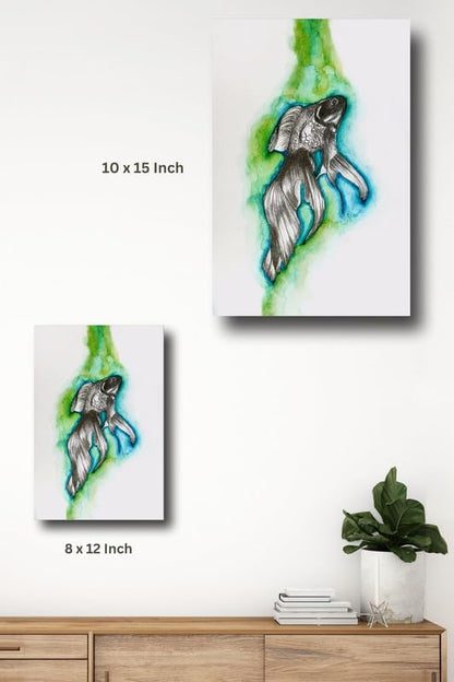 Art to Doors| Fish In Water | Artist Fatima Akhun | Rectangle | Art Print | Home Decor | Wall Decor | Gift Items | Canvas Frame