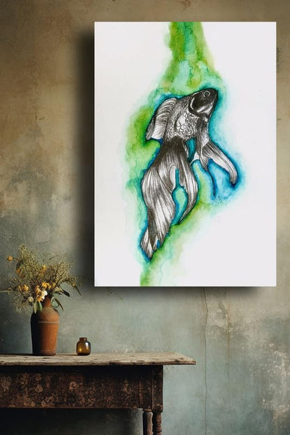 Art to Doors| Fish In Water | Artist Fatima Akhun | Rectangle | Art Print | Home Decor | Wall Decor | Gift Items | Canvas Frame