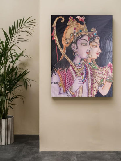 Art to Doors | Ram Sita Drawing | Artist Anupam Kumari | Rectangle | Art Print | Home Decor | Wall Decor | Gift Items | Canvas Frame
