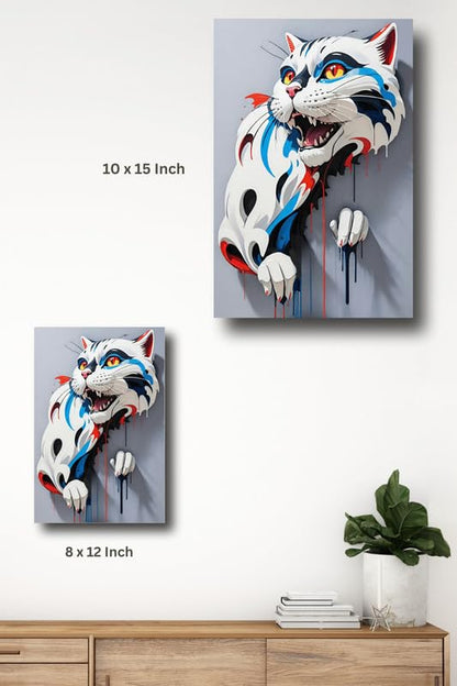 Art to Doors | Furious Cat | Artist C K Gandhi | Rectangle | Art Print | Home Decor | Wall Decor | Gift Items | Canvas Frame