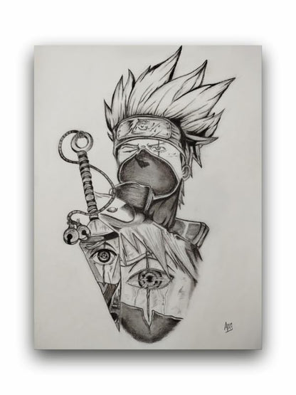 Art to Doors| Kakashi Charcoal Sketch | Artist Aqsa Mohammed Jaweed | Rectangle | Art Print | Home Decor | Wall Decor | Gift Items | Canvas Frame