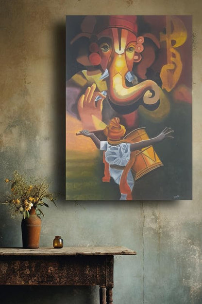 Art to Doors| Ganpati Painting | Artist Mansi Nanda | Rectangle | Art Print | Home Decor | Wall Decor | Gift Items | Canvas Frame