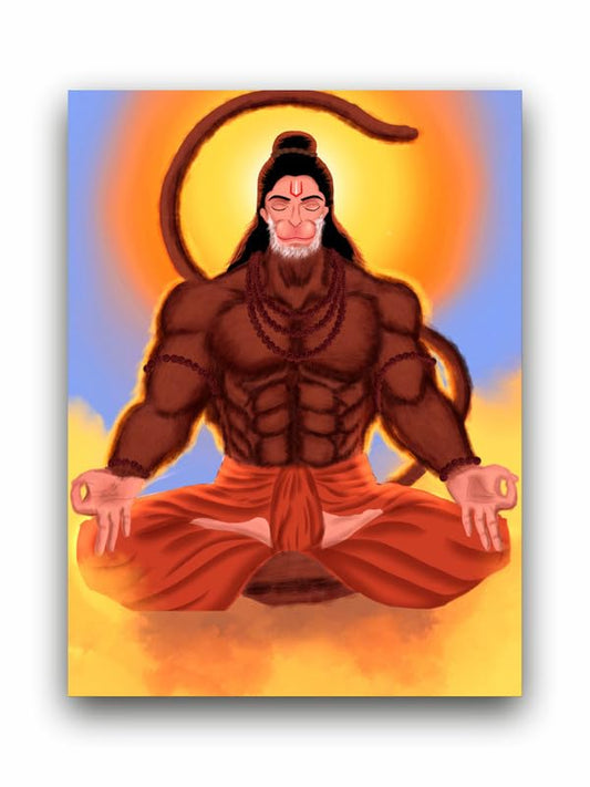Art to Doors | Lord Hanuman Meditation | Artist Pranay Kumar | Rectangle | Art Print | Home Decor | Wall Decor | Gift Items | Canvas Frame