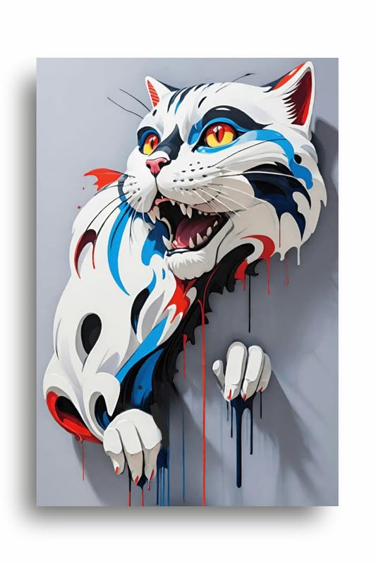 Art to Doors | Furious Cat | Artist C K Gandhi | Rectangle | Art Print | Home Decor | Wall Decor | Gift Items | Canvas Frame
