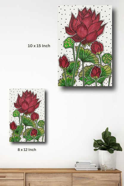 Art to Doors | Lotus Pond | Artist Puja Kumari | Vertical | Art Prints | Home Decor | Wall Art | Gift Items | Canvas Frame