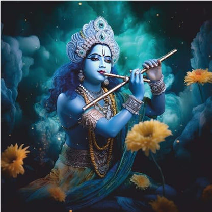 Art to Doors Enchanting Melodies: Krishna's Flute Illustrated on Canvas Print | Personalized Gift For Anniversary, Birthday, Wedding, Home Decor | Wall Frames For Home Office (CanvasFrame,8x8Inch,)