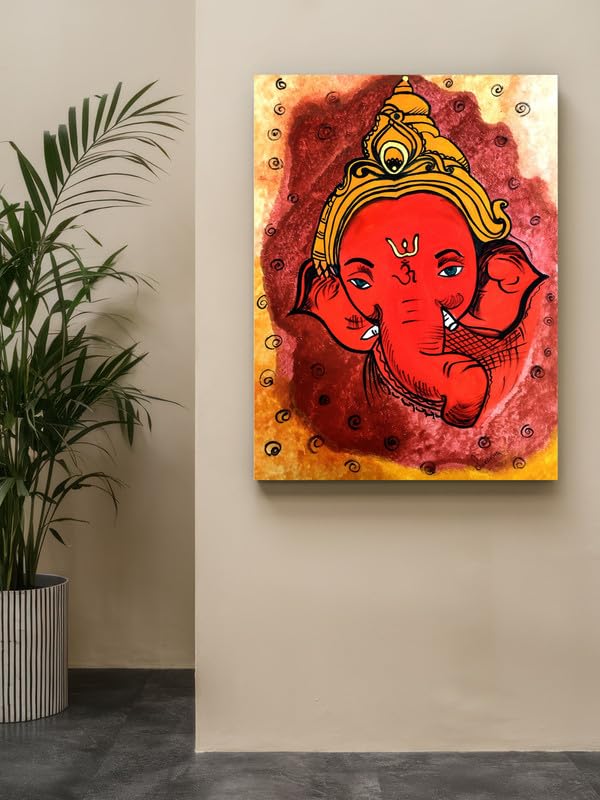 Art to Doors | Red Color Ganesha Art | Artist Surekha S | Vertical | Art Print | Home Decor | Wall Decor | Gift Items | Wall Art