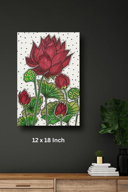 Art to Doors | Lotus Pond | Artist Puja Kumari | Vertical | Art Prints | Home Decor | Wall Art | Gift Items | Canvas Frame