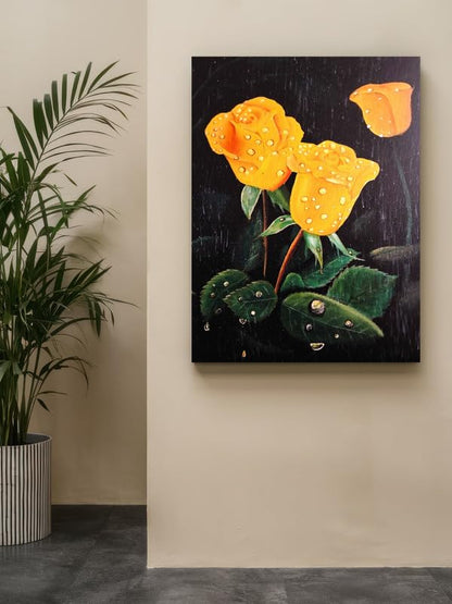 Art to Doors | Rain And Roses | Artist Sudesh Kundley | Vertical | Art Print | Home Decor | Wall Decor | Gift Items | Wall Art | Canvas Frame