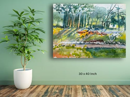 Art to Doors| Scenery Painting: Morning Sunshine In The Nalla Park, Pune | Artist Hubert Braganza| Rectangle | Art Print | Home Decor | Wall Decor | Gift Items | Canvas Frame