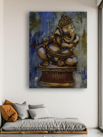Art to Doors | Ganesha Flute | Artist Aditi Arele | Rectangle | Art Print | Home Decor | Wall Decor | Gift Items | Canvas Frame