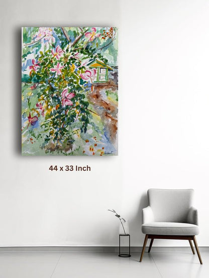 Art to Doors| Scenery Painting: Hibiscus In The Nalla Park, Pune| Artist Hubert Braganza| Rectangle | Art Print | Home Decor | Wall Decor | Gift Items | Canvas Frame