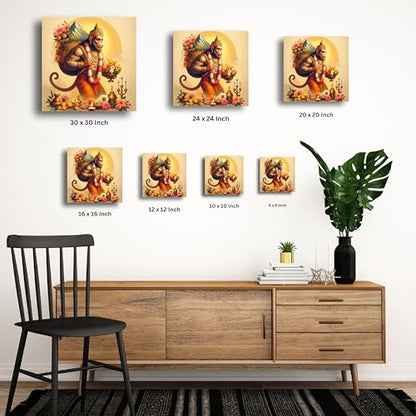 Divine Strength and Devotion: Lord Hanuman Illustration on Canvas Print| Personalized Gift For Anniversary, Birthday, Wedding, Home Decor | Wall Frames For Home Office