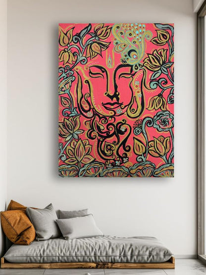 Art to Doors| Krishna In Pichwai | Artist Radha | Rectangle | Art Print | Home Decor | Wall Decor | Gift Items | Canvas Frame