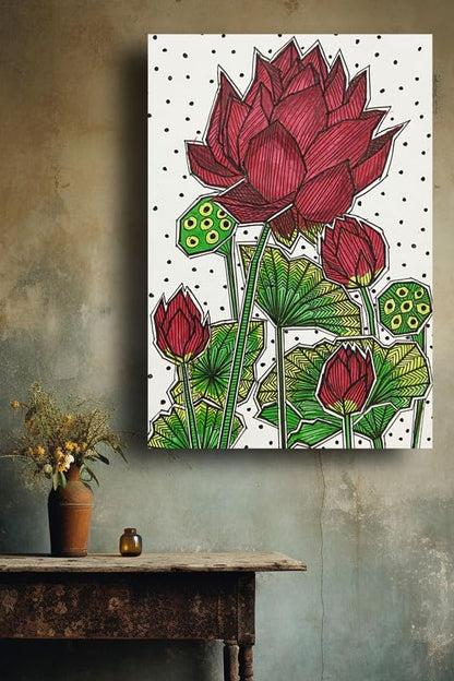 Art to Doors | Lotus Pond | Artist Puja Kumari | Vertical | Art Prints | Home Decor | Wall Art | Gift Items | Canvas Frame