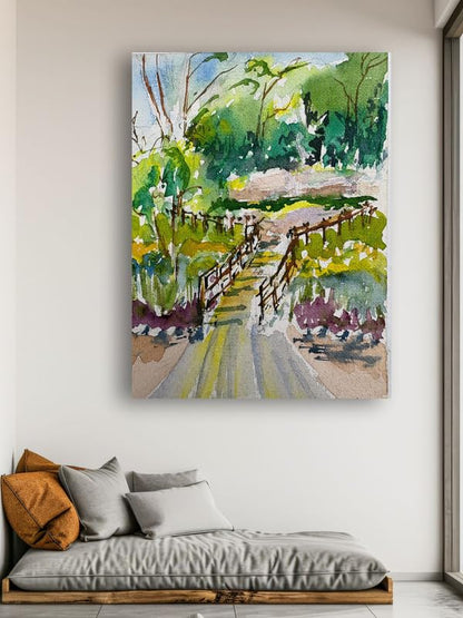 Art to Doors| Scenery Painting: Bridge Over The Nalla,Pune| Artist Hubert Braganza| Rectangle | Art Print | Home Decor | Wall Decor | Gift Items | Canvas Frame