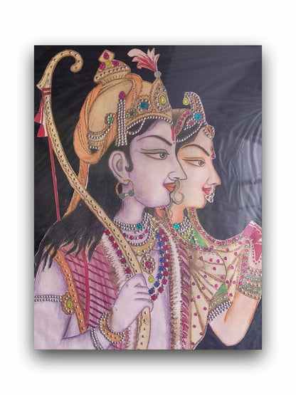 Art to Doors | Ram Sita Drawing | Artist Anupam Kumari | Rectangle | Art Print | Home Decor | Wall Decor | Gift Items | Canvas Frame