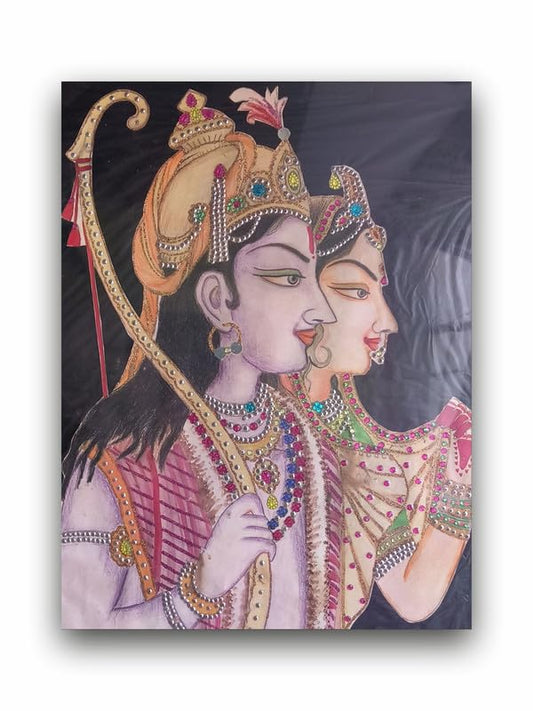 Art to Doors | Ram Sita Drawing | Artist Anupam Kumari | Rectangle | Art Print | Home Decor | Wall Decor | Gift Items | Canvas Frame