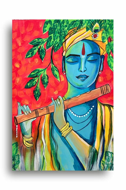 Art to Doors | Krishnas Melodic Bliss | Artist Vinaya Davane | Vertical | Art Prints | Home Decor | Wall Art | Gift Items | Canvas Frame