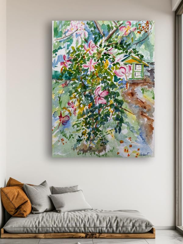 Art to Doors| Scenery Painting: Hibiscus In The Nalla Park, Pune| Artist Hubert Braganza| Rectangle | Art Print | Home Decor | Wall Decor | Gift Items | Canvas Frame