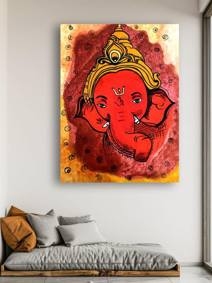 Art to Doors | Red Color Ganesha Art | Artist Surekha S | Vertical | Art Print | Home Decor | Wall Decor | Gift Items | Wall Art
