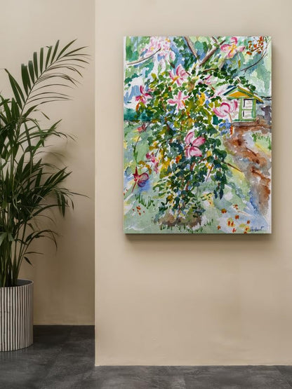 Art to Doors| Scenery Painting: Hibiscus In The Nalla Park, Pune| Artist Hubert Braganza| Rectangle | Art Print | Home Decor | Wall Decor | Gift Items | Canvas Frame