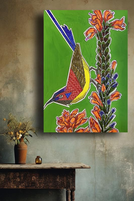 Art to Doors | Sunbird | Artist Puja Kumari | Vertical | Art Prints | Home Decor | Wall Art | Gift Items | Canvas Frame