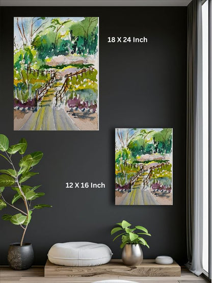 Art to Doors| Scenery Painting: Bridge Over The Nalla,Pune| Artist Hubert Braganza| Rectangle | Art Print | Home Decor | Wall Decor | Gift Items | Canvas Frame