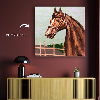 Art to Doors| Brown Stallion | Artist Butul Razvi | Square | Art Print | Home Decor | Wall Decor | Gift Items | Canvas Frame