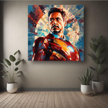 Art to Doors Iron Man: Dynamic Superhero Illustration on Premium Canvas Print - Marvel Fans Must-Have | Personalized Gift For Anniversary, Birthday, Wedding, Home Decor (CanvasFrame,16x16Inch,)