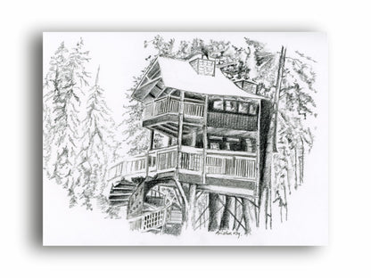 Art to Doors | Snow Covered Cabin In Woods | Artist Avishek Nag | Horizontal | Art Print | Home Decor | Wall Decor | Gifts for Women | Gifts for Men | Gift Items | Wall Art (Canvas Frame, 15x20 Inch)