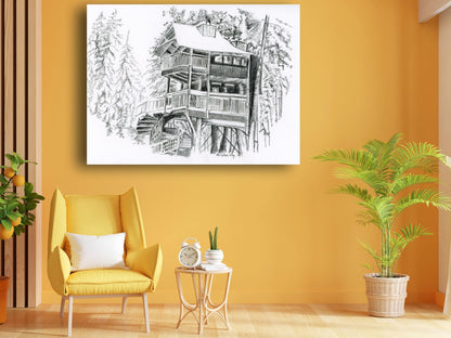 Art to Doors | Snow Covered Cabin In Woods | Artist Avishek Nag | Horizontal | Art Print | Home Decor | Wall Decor | Gifts for Women | Gifts for Men | Gift Items | Wall Art (Canvas Frame, 9x12 Inch)