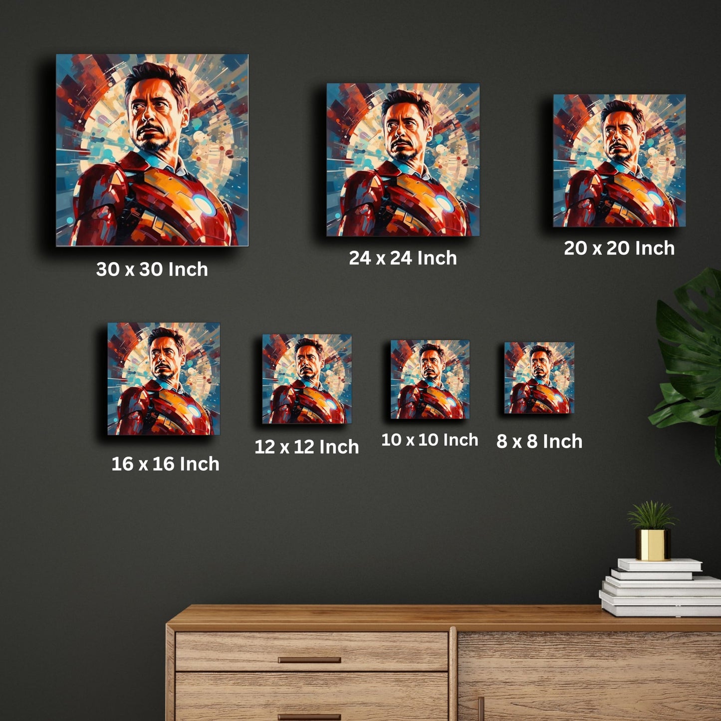 Art to Doors Iron Man: Dynamic Superhero Illustration on Premium Canvas Print - Marvel Fans Must-Have | Personalized Gift For Anniversary, Birthday, Wedding, Home Decor (CanvasFrame,16x16Inch,)