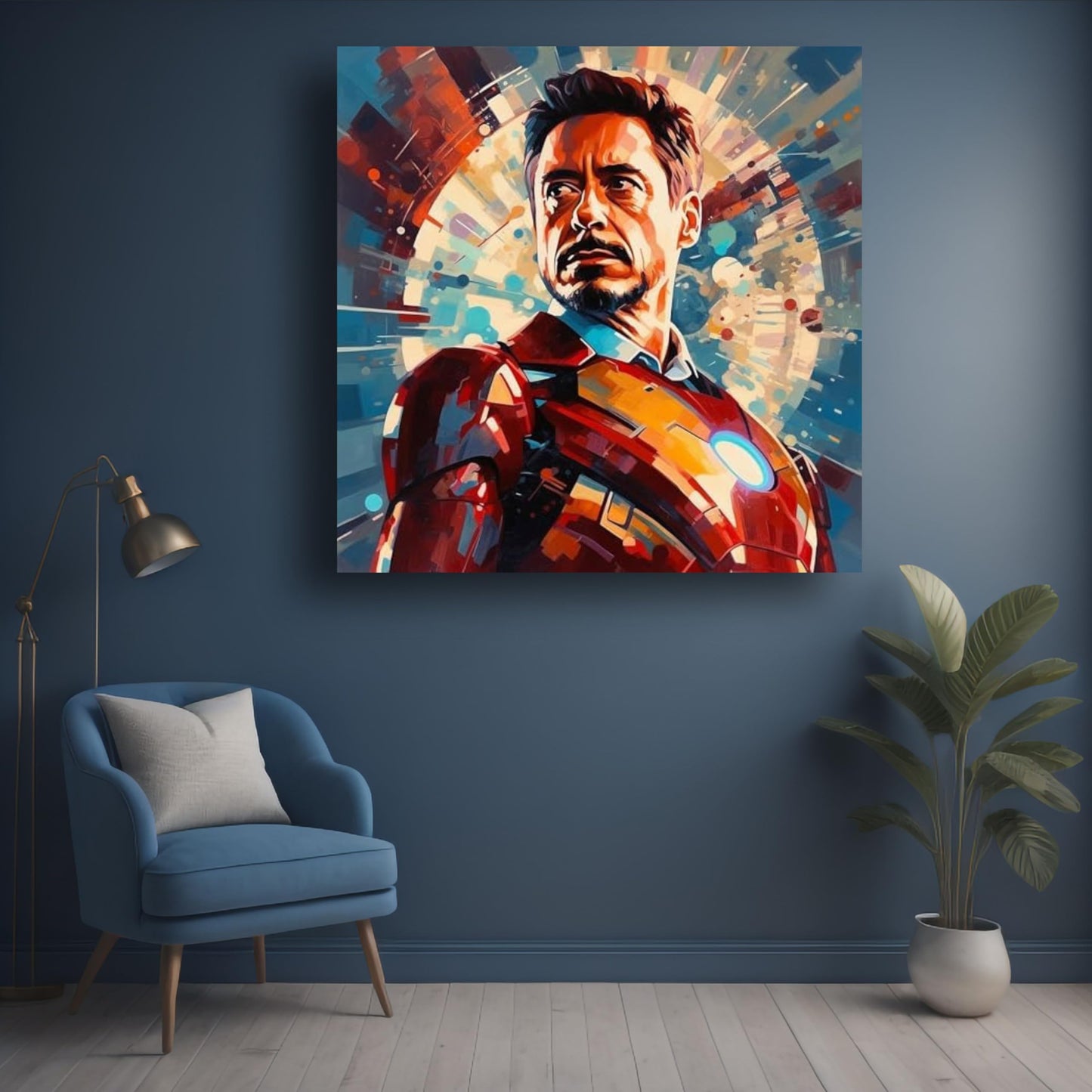 Art to Doors Iron Man: Dynamic Superhero Illustration on Premium Canvas Print - Marvel Fans Must-Have | Personalized Gift For Anniversary, Birthday, Wedding, Home Decor (CanvasFrame,16x16Inch,)