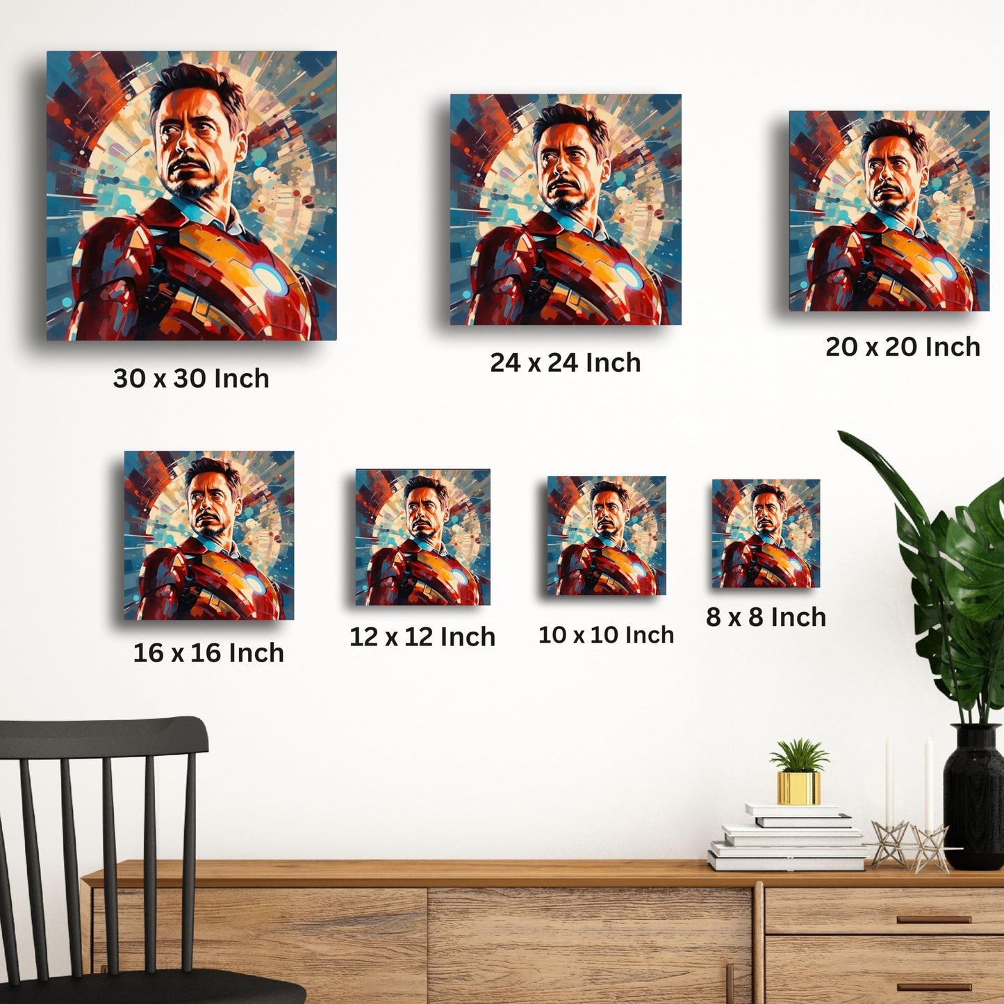 Art to Doors Iron Man: Dynamic Superhero Illustration on Premium Canvas Print - Marvel Fans Must-Have | Personalized Gift For Anniversary, Birthday, Wedding, Home Decor (CanvasFrame,16x16Inch,)
