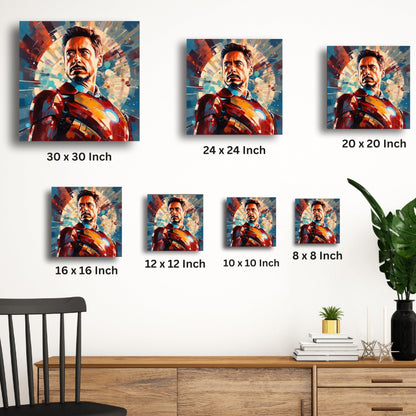 Art to Doors Iron Man: Dynamic Superhero Illustration on Premium Canvas Print - Marvel Fans Must-Have | Personalized Gift For Anniversary, Birthday, Wedding, Home Decor (CanvasFrame,16x16Inch,)